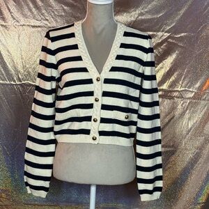 Frame “The Harbor” Striped V-Neck Button-Up Sweater NWOT